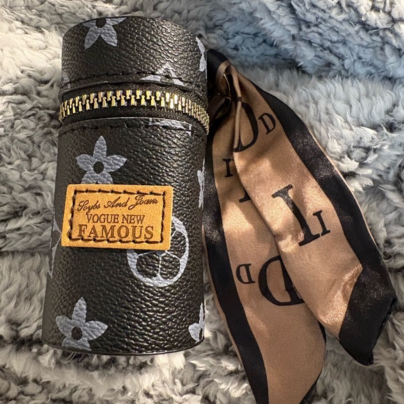 Luxury Leather Lipstick Bag Charm Key Chain with Silk Scarf - Picture 6 of 15